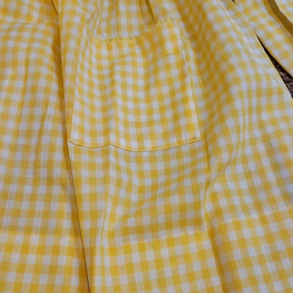 Vintage Yellow White Gingham Long Sleeve Dress Checker Handmade 70s Girls Kids